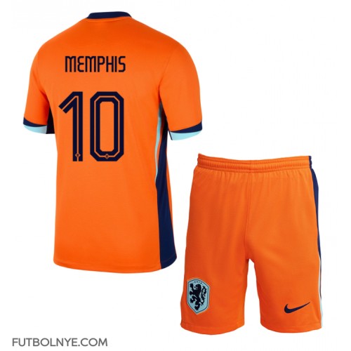 Camiseta Países Bajos Memphis Depay #10 Primera Equipación para niños Eurocopa 2024 manga corta (+ pantalones cortos)